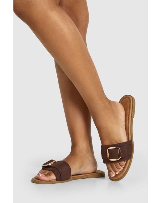 Boohoo Brown Wide Fit Oversized Buckle Sandals