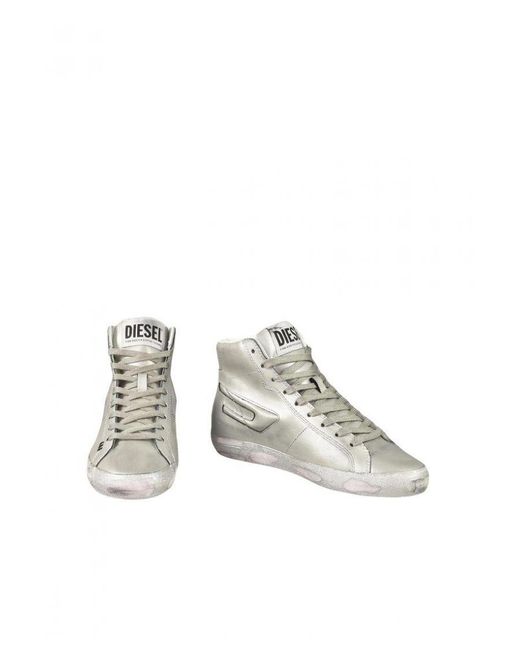 DIESEL White Lace-Up Leather Sporty Sneakers