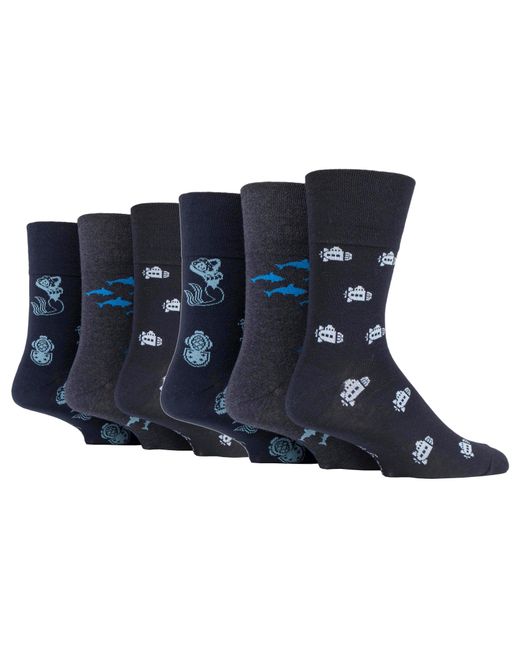Gentle Grip Blue 6 Pairs Non Elastic Socks for men