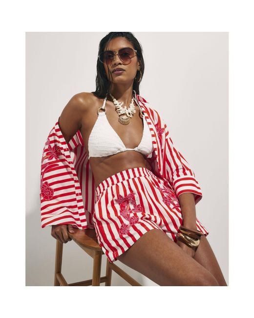River Island Red Stripe Beaded Shorts Cotton