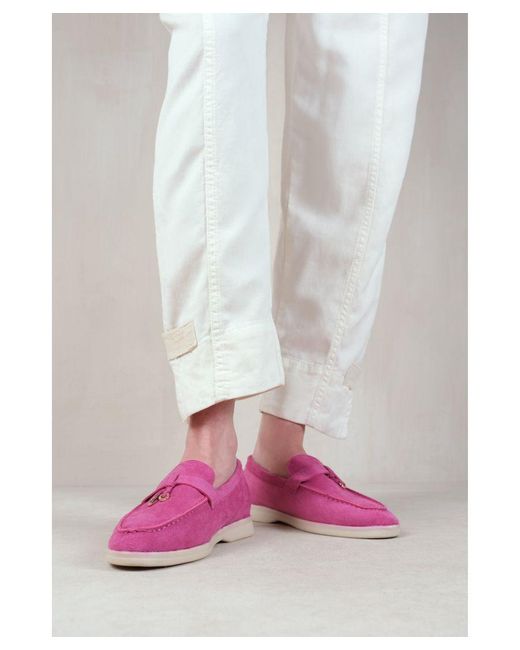 Where's That From Pink 'Pegasus' Slip On Trim Loafers With Accessory Detailing
