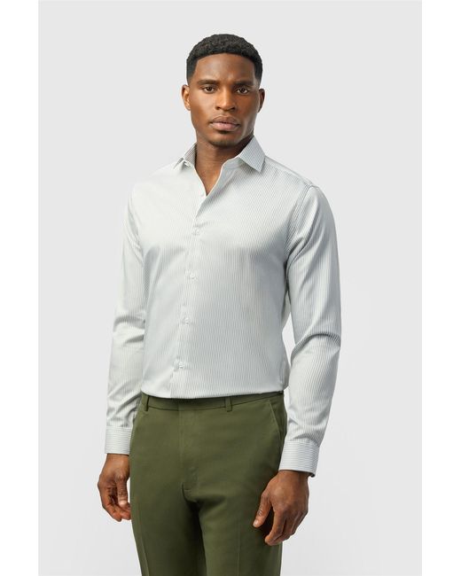 Alexandre Silver Label Gray Long Sleeve Striped Tailored Formal Shirt for men