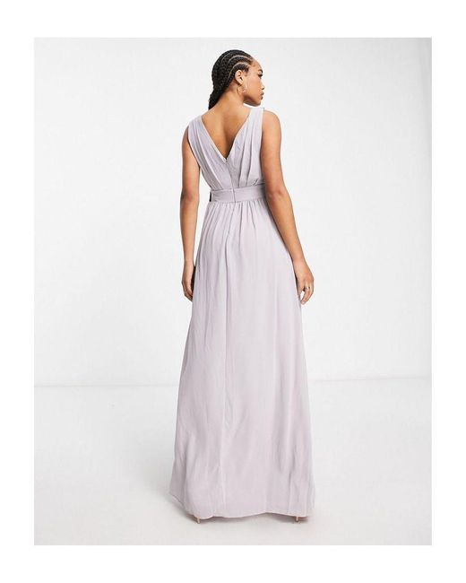 TFNC London White Wrap Front Chiffon Maxi Dress With Embellished Shoulder Detail