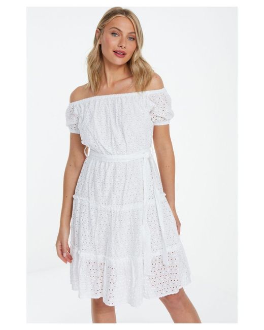 Quiz White Broderie Bardot Mini Dress