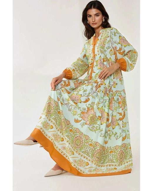 Hiccup Yellow Printed Long Sleeve Viscose Maxi Dress