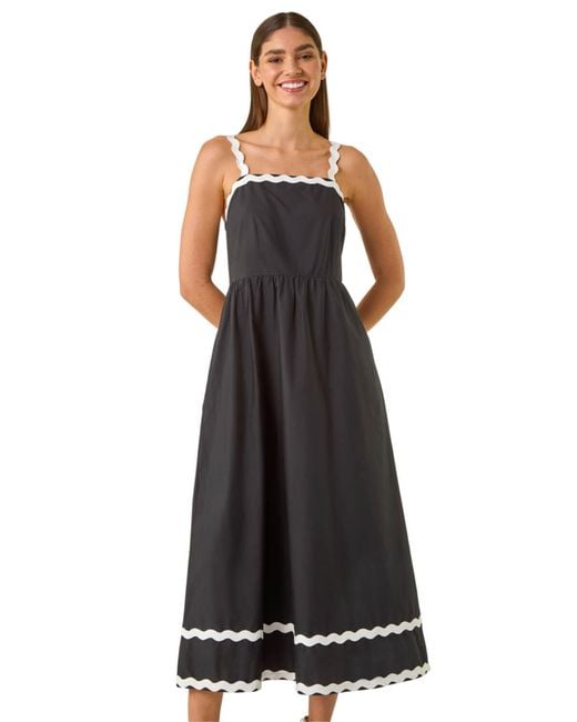 Roman Black Contrast Ric Rac Midi Dress