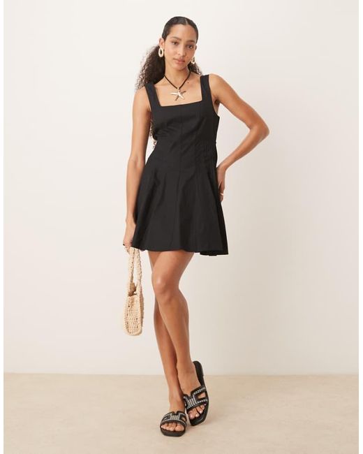 ASOS Natural Scoop Neck Pleat Waist Mini Dress