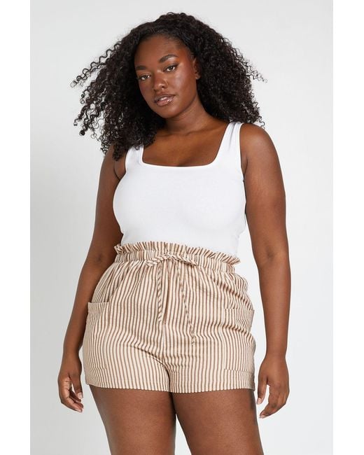 Boohoo Brown Plus Stripe Woven Elasticated Flippy Short