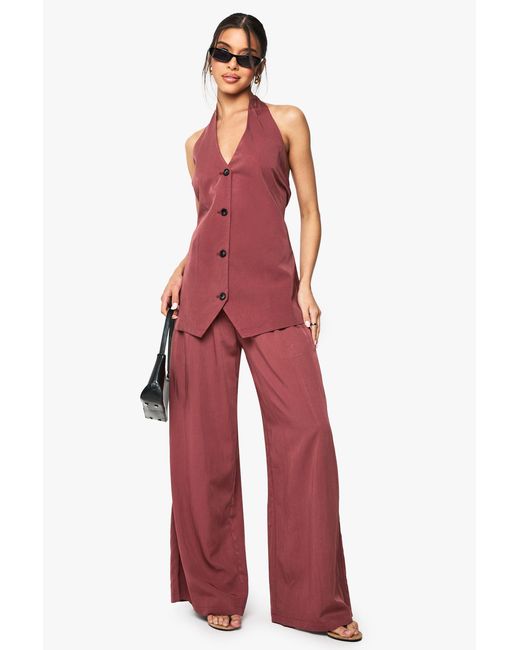 Boohoo Floaty Pleated Wide Leg Tailored Trouser
