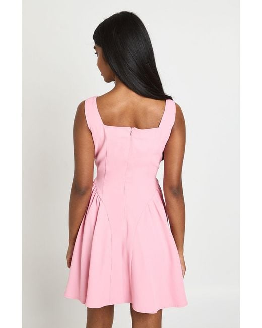 Boohoo Pink Tie Front Ruched Bust Mini Dress
