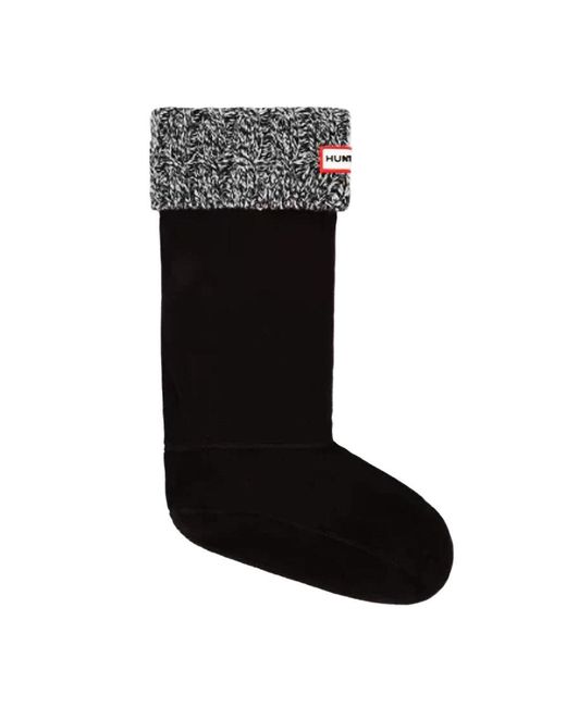 Hunter Black 6 Stitch Cable Knitted Tall Boot Socks for men