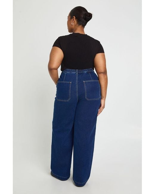 Boohoo Blue Plus Elasticated Back Wide Leg Jean