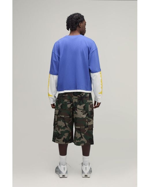 BoohooMAN Blue Oversized Boxy Official Moto Faux Layer T-Shirt for men
