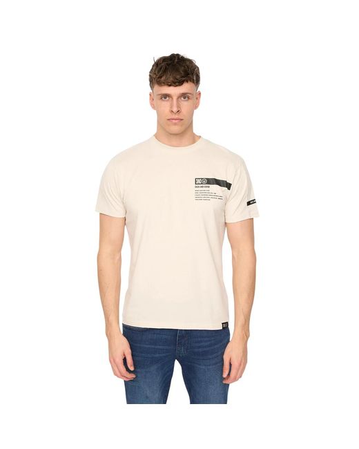 Duck and Cover White Tatick Brushed Cotton T-Shirt (Light Stone) for men