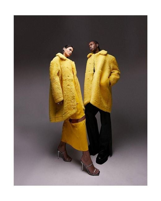 Topman Black Tstm Premium Limited Edition Cocoon Block Shearling Coat