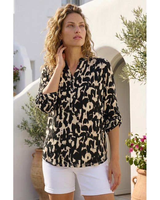 Roman Natural Abstract Ikat Print Shirt