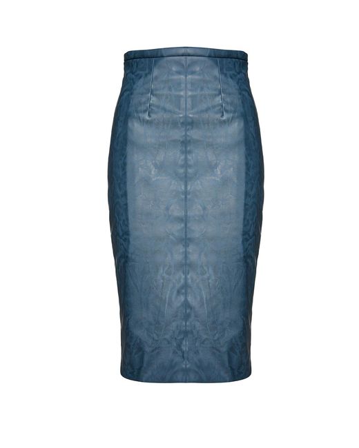 Conquista Blue Faux Leather High Waist Pencil Skirt