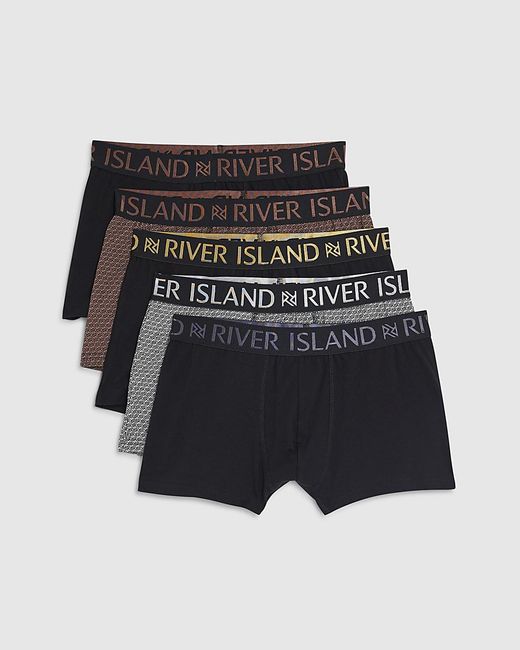 River Island Black Trunks Rr Print Metallic 5 Pack Underwear Cotton for men