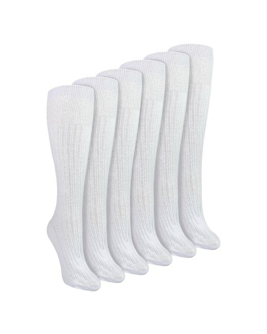 Sock Snob White 6 Pairs Ladies 100% Cotton Knee High Socks