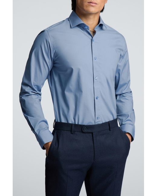 Limehaus Blue Slim Fit Poplin Single Cuff Cutaway Collar Shirt for men