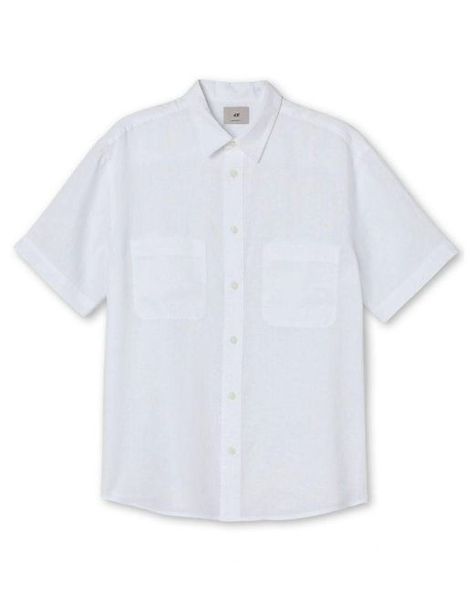 H&M White Slim Fit Linen Shirt for men