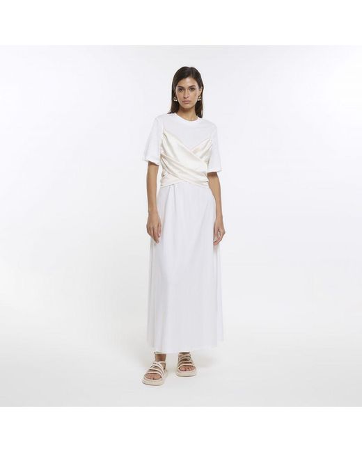 River Island Wrap Maxi Dress White Ri Studio Satin Cotton
