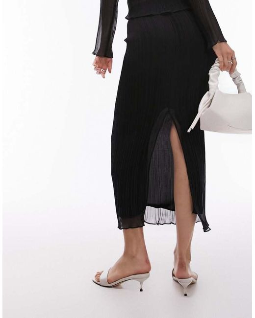 TOPSHOP Black Co-Ord Plisse Straight Midi Skirt