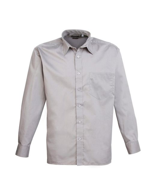 PREMIER Gray Poplin Long-Sleeved Shirt for men