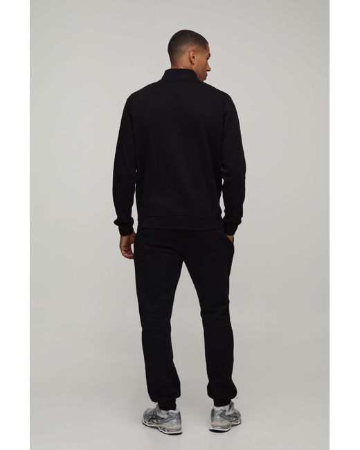 BoohooMAN Black Regular 1/4 Funnel Sweatshirt And Slim Leg Jogger for men
