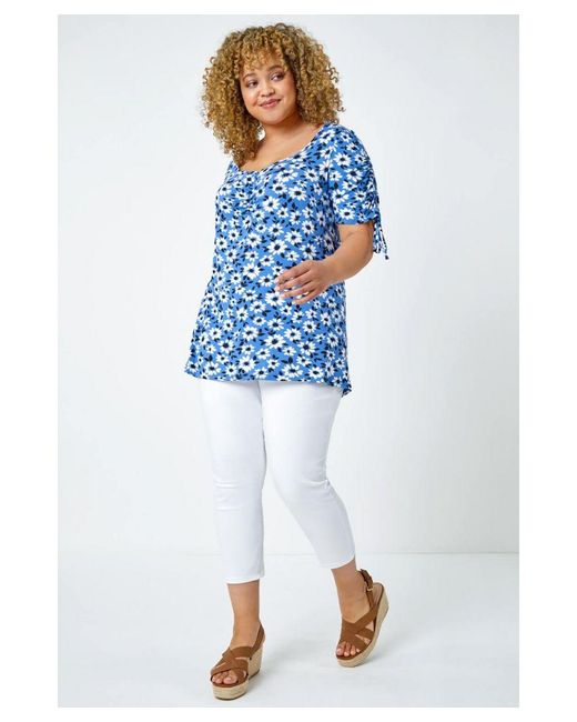 Roman Curve Blue Elastic Waist Cropped Denim Jeggings