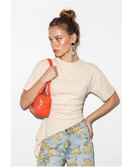 Bianco Lucci White Fitted Jersey Blouse With Drape Detail