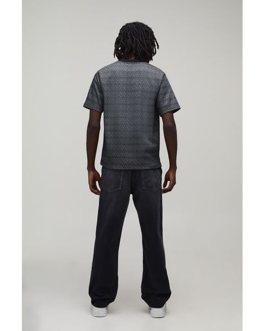 BoohooMAN Gray Regular Fit Jacquard T-Shirt for men
