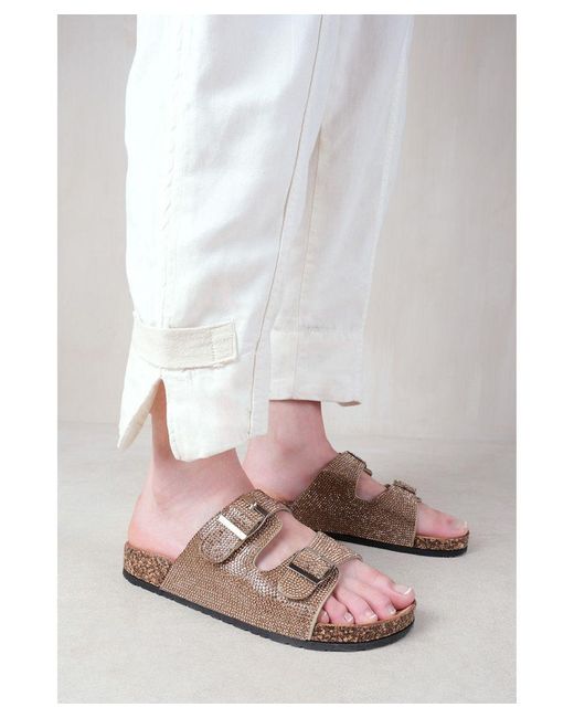 Where's That From White 'Double' Up Two Strap Flat Sandals With Diamante Detail