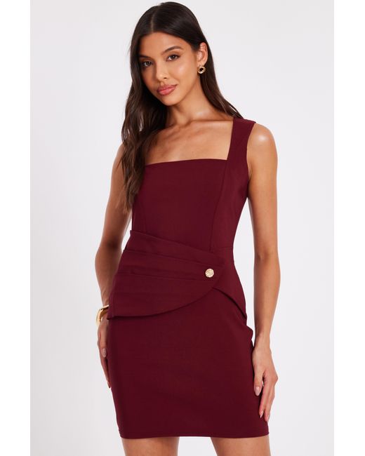 Quiz Red Burgundy Square Neck Mini Dress