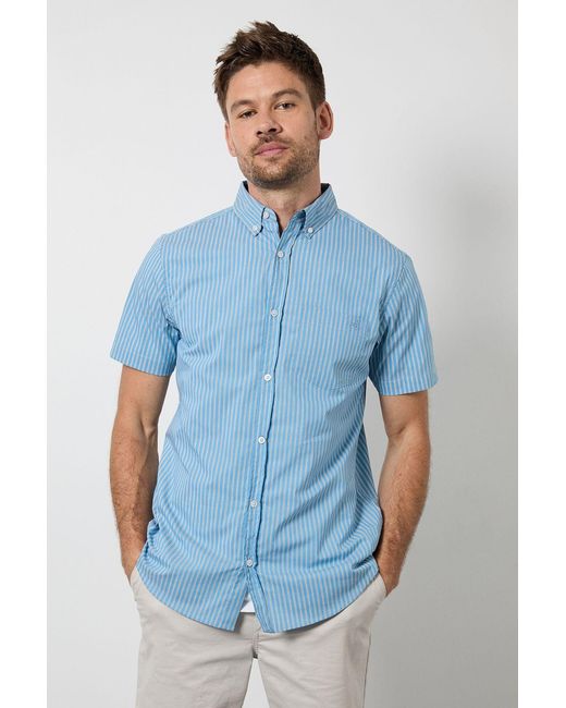 MAINE Blue Stripe Short Sleeve Shirt Cotton for men