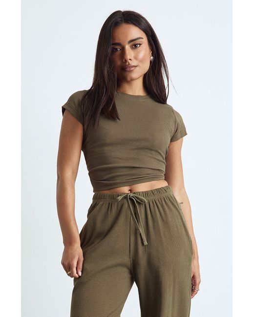Boohoo Brown Basic Rib Short Sleeve Fitted Top
