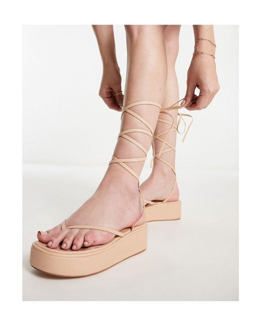 SIMMI Pink London Talia Lace Up Toe Thong Flatform Sandals