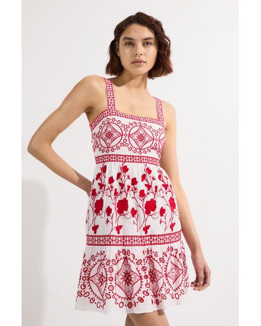 Karen Millen Floral & Geo Embroidered Mini Dress in Pink | Lyst UK