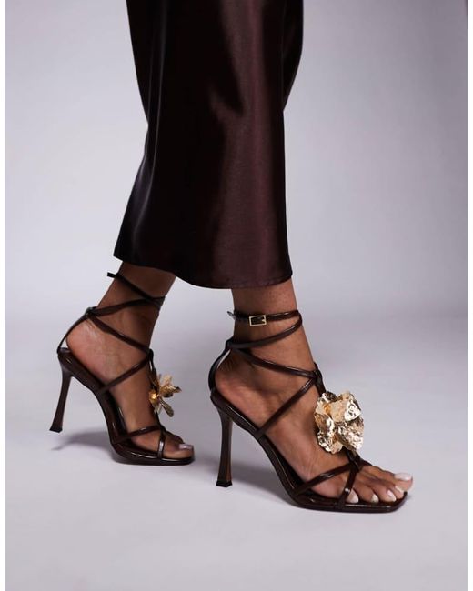 ASOS Black Nobel Flower Detail Caged High Heeled Sandals
