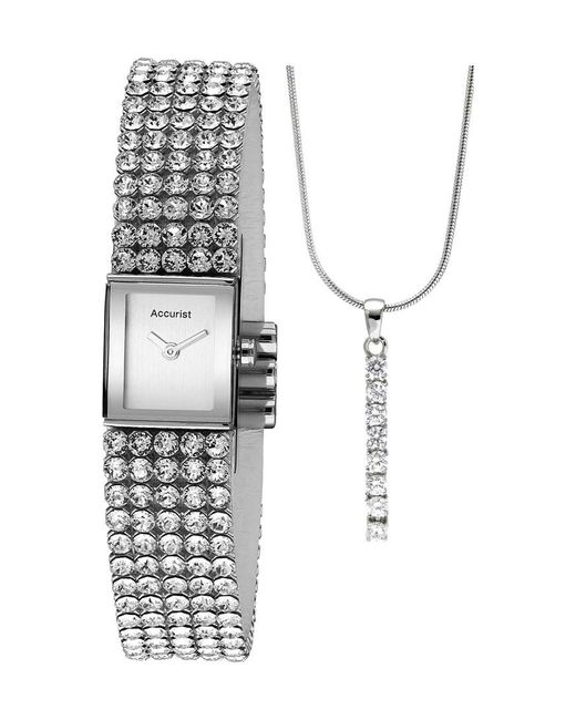 Accurist White Lb1507 Ladies Watch And Necklace Gift Set