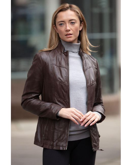 Ashwood Leather Gray 'Isla' Real Mandarin Collared Jacket