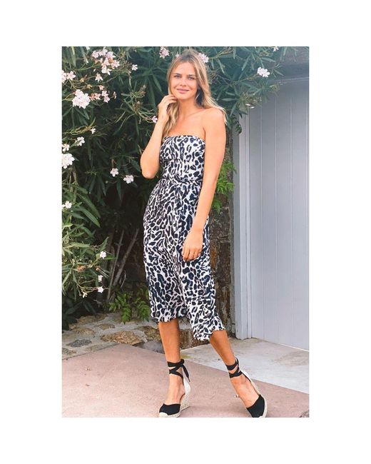 Sosandar Black Animal Print Belted Bandeau Dress