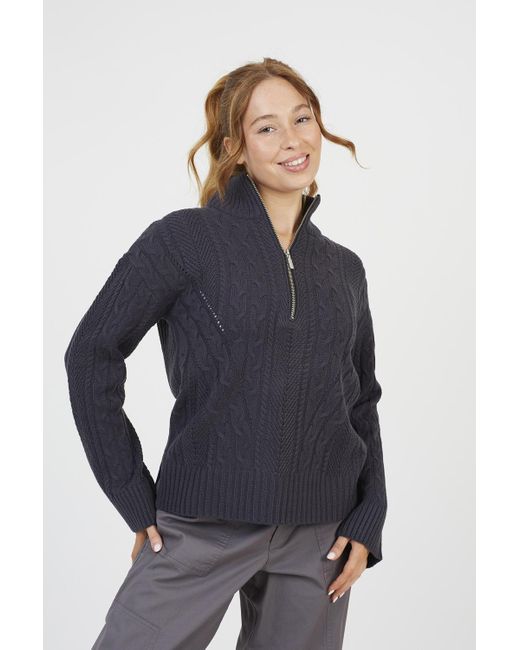 Brave Soul Blue Half Zip Cable Knit Jumper