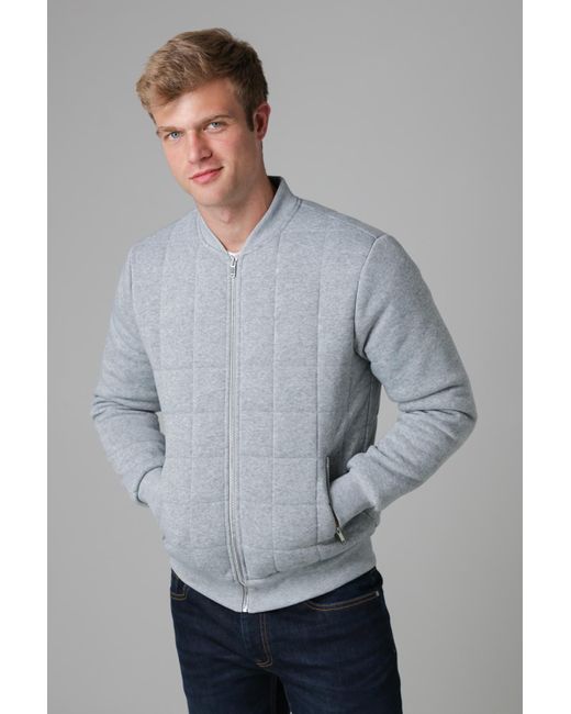Nines Gray Quilted Fleece Zip-Through Bomber Jacket for men