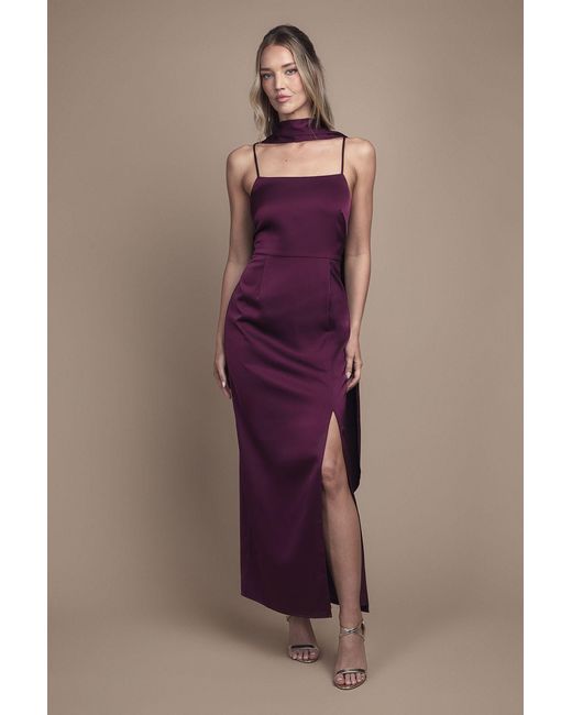 Oasis Purple Strappy Satin Maxi Bridesmaid Dress With Scarf