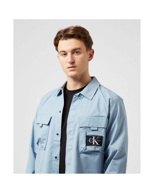 Calvin Klein Men's Cargo Overshirt In Blue voor heren
