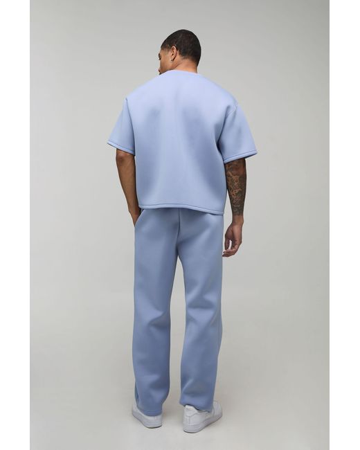 BoohooMAN Blue Oversized Boxy Bonded Scuba T-Shirt & Straight Leg Jogger Set for men