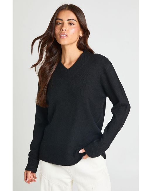 Boohoo Black Soft Knit V Neck Jumper