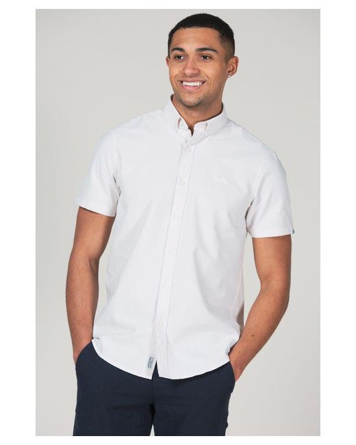 Tokyo Laundry White Cotton Short Sleeved Button-Up Oxford Shirt for men