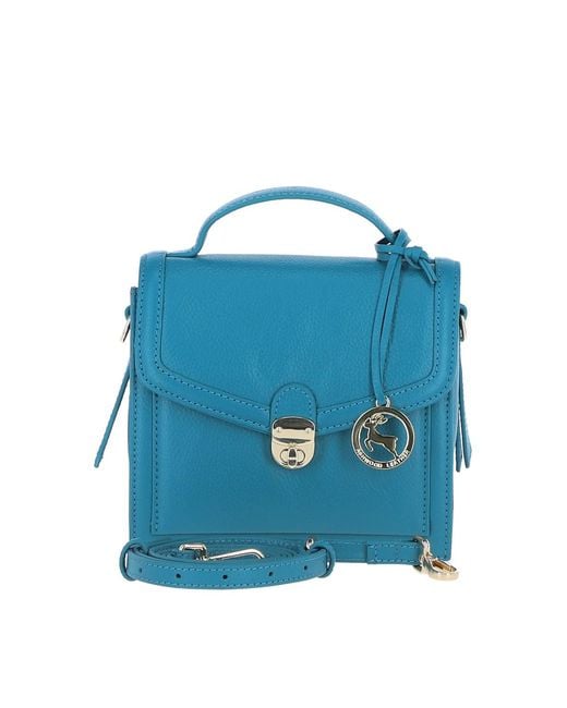 Ashwood Leather Blue Compact Handbag With Detachable Crossbody Strap
